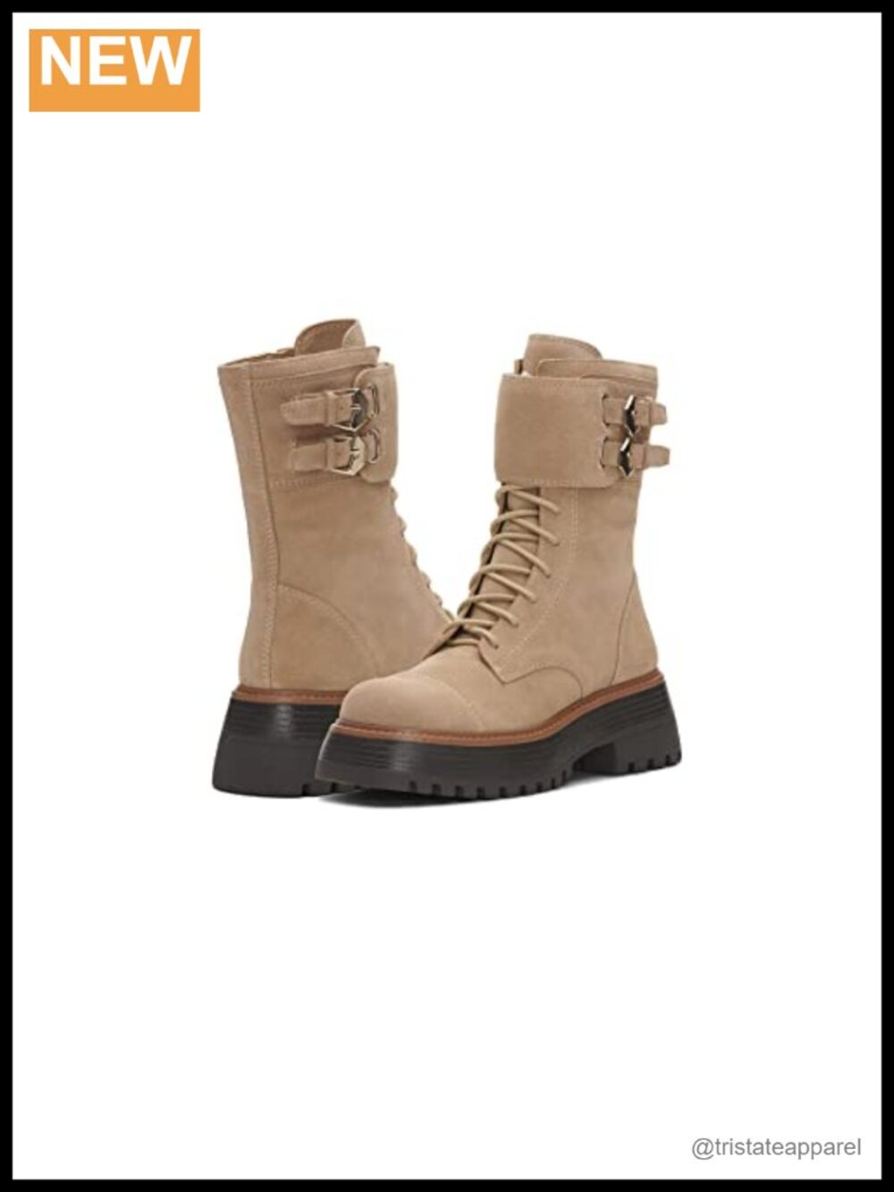 Vince Camuto Leather Ankle Combat Boots Zip Block Heel
